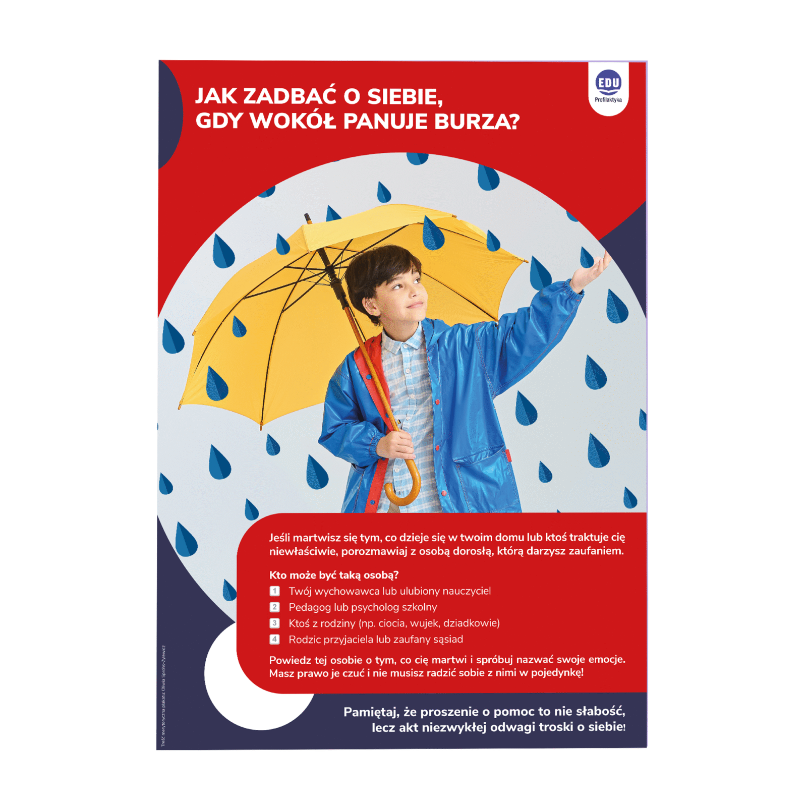 Jak zadbać o siebie, gdy wokół panuje burza? – plakat profilaktyczny